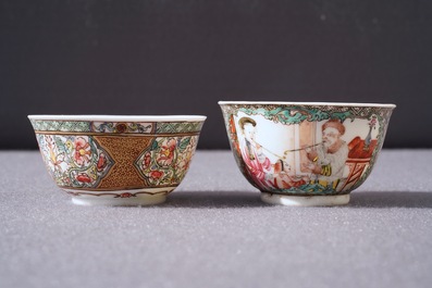 Twee fijne Chinese famille rose koppen en schotels, Yongzheng/Qianlong